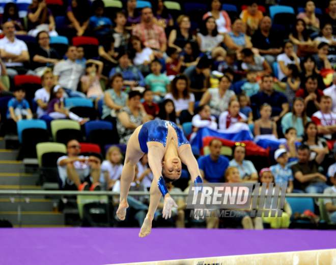 İdman gimnastikası üzrə fərdi çoxnövçülük yarışlarının finalı keçirilir. Bakı, Azərbaycan, 18 iyun 2015